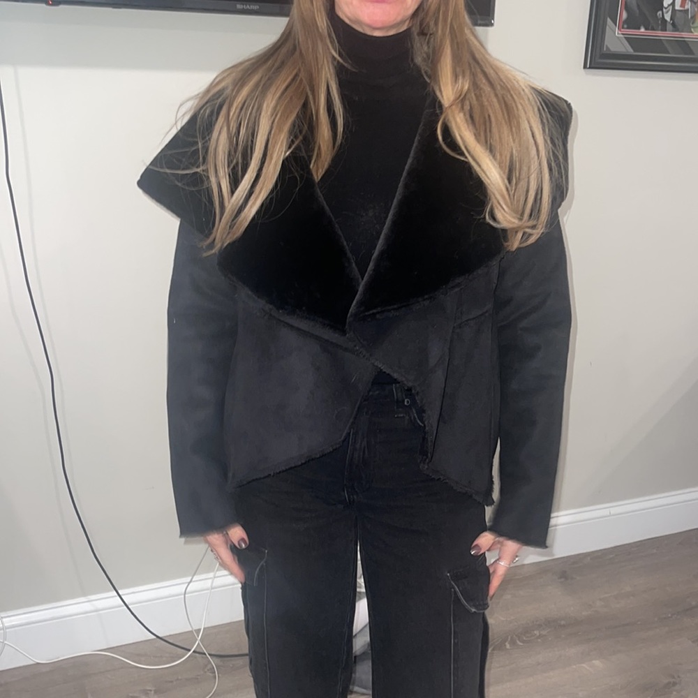Black Waterfall Shearling Jacket - image 2